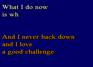 TWhat I do now
is wh

And I never back down
and I love
a good challenge