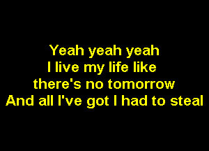 Yeah yeah yeah
I live my life like

there's no tomorrow
And all I've got I had to steal