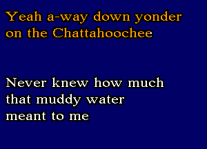 Yeah a-Way down yonder
on the Chattahoochee

Never knew how much
that muddy water
meant to me