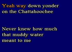 Yeah way down yonder
on the Chattahoochee

Never knew how much
that muddy water
meant to me