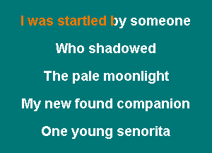 I was startled by someone
Who shadowed
The pale moonlight

My new found companion

One young senorita