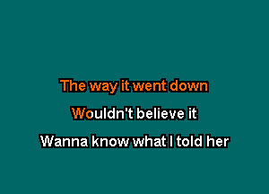 The way it went down

Wouldn't believe it

Wanna know what I told her