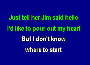 Just tell her Jim said hello

I'd like to pour out my heart

But I don't know
where to start