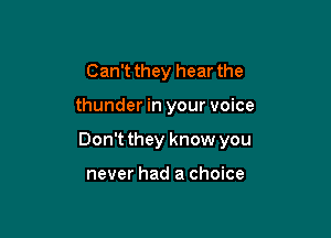 Can't they hear the

thunder in your voice

Don't they know you

never had a choice