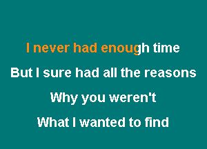 I never had enough time

But I sure had all the reasons

Why you weren't
What I wanted to find