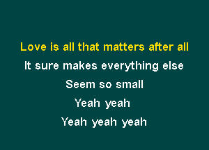 Love is all that matters after all
It sure makes everything else
Seem so small
Yeah yeah

Yeah yeah yeah