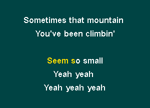 Sometimes that mountain
You've been climbin'

Seem so small
Yeah yeah

Yeah yeah yeah