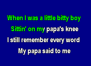 When I was a little bitty boy
Sittin' on my papa's knee

I still remember every word

My papa said to me