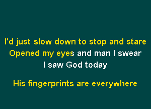 I'd just slow down to stop and stare
Opened my eyes and man I swear
I saw God today

His fingerprints are everywhere