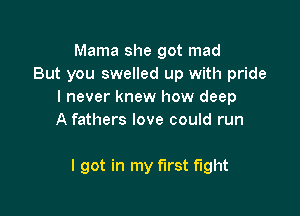 Mama she got mad
But you swelled up with pride
I never knew how deep
A fathers love could run

I got in my first fight