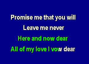 Promise me that you will

Leave me never
Here and now dear
All of my love I vow dear