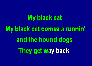 My black cat

My black cat comes a runnin'

and the hound dogs

They get way back