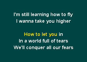 I'm still learning how to fly
I wanna take you higher

How to let you in
In a world full of tears
We'll conquer all our fears