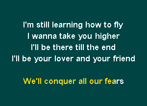 I'm still learning how to fly
I wanna take you higher
I'll be there till the end

I'll be your lover and your friend

We'll conquer all our fears
