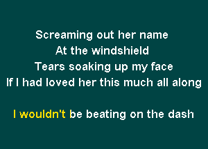 Screaming out her name
At the windshield
Tears soaking up my face
lfl had loved her this much all along

I wouldn't be beating on the dash