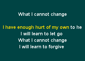 What I cannot change

I have enough hurt of my own to he

I will learn to let go
What I cannot change
I will learn to forgive
