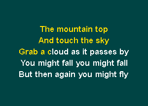 The mountain top
And touch the sky
Grab a cloud as it passes by

You might fall you might fall
But then again you might fly