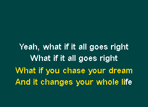 Yeah, what if it all goes right

What if it all goes right

What if you chase your dream
And it changes your whole life
