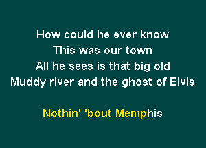 How could he ever know
This was our town
All he sees is that big old

Muddy river and the ghost of Elvis

Nothin' 'bout Memphis