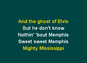 And the ghost of Elvis
But he don't know

Nothin' 'bout Memphis
Sweet sweet Memphis
Mighty Mississippi
