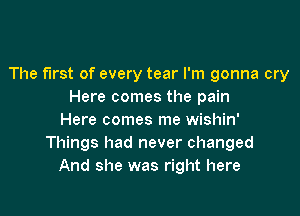 The first of every tear I'm gonna cry
Here comes the pain

Here comes me wishin'
Things had never changed
And she was right here