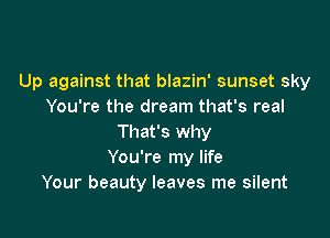 Up against that blazin' sunset sky
You're the dream that's real

That's why
You're my life
Your beauty leaves me silent