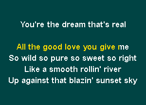 You're the dream that's real

All the good love you give me
So wild so pure so sweet so right
Like a smooth rollin' river
Up against that blazin' sunset sky