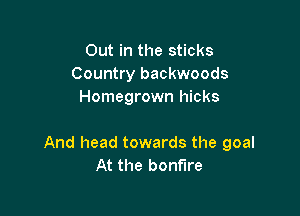 Out in the sticks
Country backwoods
Homegrown hicks

And head towards the goal
At the bonfire