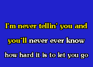 I'm never tellin' you and

you'll never ever know

how hard it is to let you go