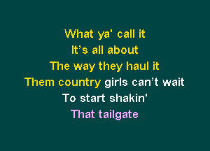 What ya' call it
IVs all about
The way they haul it

Them country girls can t wait
To start shakin'
That tailgate