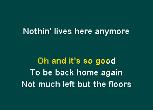 Nothin' lives here anymore

Oh and it's so good
To be back home again
Not much left but the floors