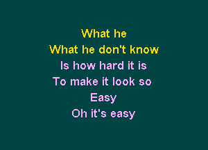 What he
What he don't know
Is how hard it is

To make it look so
Easy
Oh it's easy