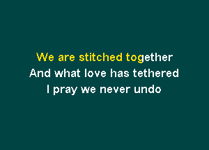 We are stitched together
And what love has tethered

I pray we never undo