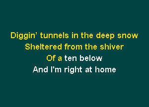 Diggiw tunnels in the deep snow
Sheltered from the shiver

Of a ten below
And I'm right at home