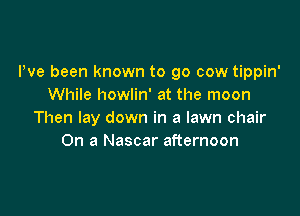 Pve been known to go cow tippin'
While howlin' at the moon

Then lay down in a lawn chair
On a Nascar afternoon