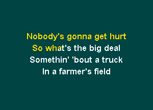 Nobody's gonna get hurt
So what's the big deal

Somethin' 'bout a truck
In a farmer's field