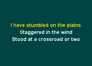 I have stumbled on the plains
Staggered in the wind

Stood at a crossroad or two