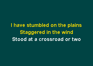 I have stumbled on the plains
Staggered in the wind

Stood at a crossroad or two