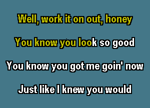 Well, work it on out, honey

You know you look so good

You know you got me goin' now

Just like I knew you would