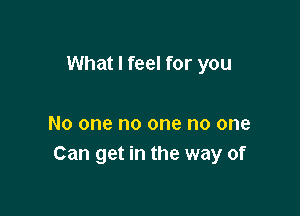 What I feel for you

No one no one no one
Can get in the way of