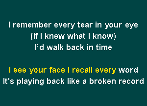 I remember every tear in your eye
(lfl knew what I know)
Pd walk back in time

I see your face I recall every word
It's playing back like a broken record