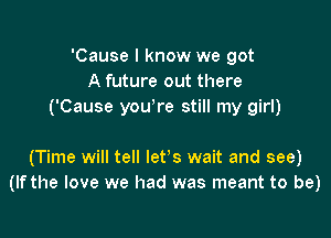 'Cause I know we got
A future out there
('Cause you're still my girl)

(Time will tell let's wait and see)
(If the love we had was meant to be)
