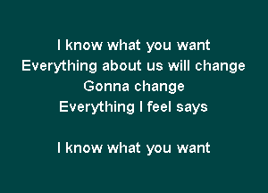 I know what you want
Everything about us will change
Gonna change
Everything I feel says

I know what you want