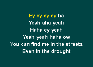 Ey ey ey ey ha
Yeah aha yeah
Haha ey yeah

Yeah yeah haha ow
You can f'md me in the streets
Even in the drought