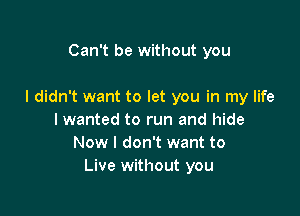 Can't be without you

I didn't want to let you in my life

I wanted to run and hide
Now I don't want to
Live without you