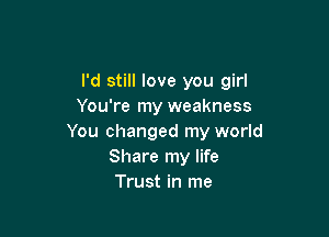 I'd still love you girl
You're my weakness

You changed my world
Share my life
Trust in me