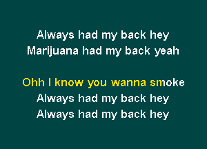Always had my back hey
Marijuana had my back yeah

Ohh I know you wanna smoke
Always had my back hey
Always had my back hey