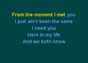 From the moment I met you
I just ainT been the same
I need you

Here in my life
And we both know