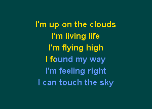 I'm up on the clouds
I'm living life
I'm flying high

I found my way
I'm feeling right
I can touch the sky