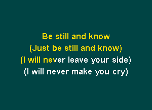 Be still and know
(Just be still and know)

(I will never leave your side)
(I will never make you cry)